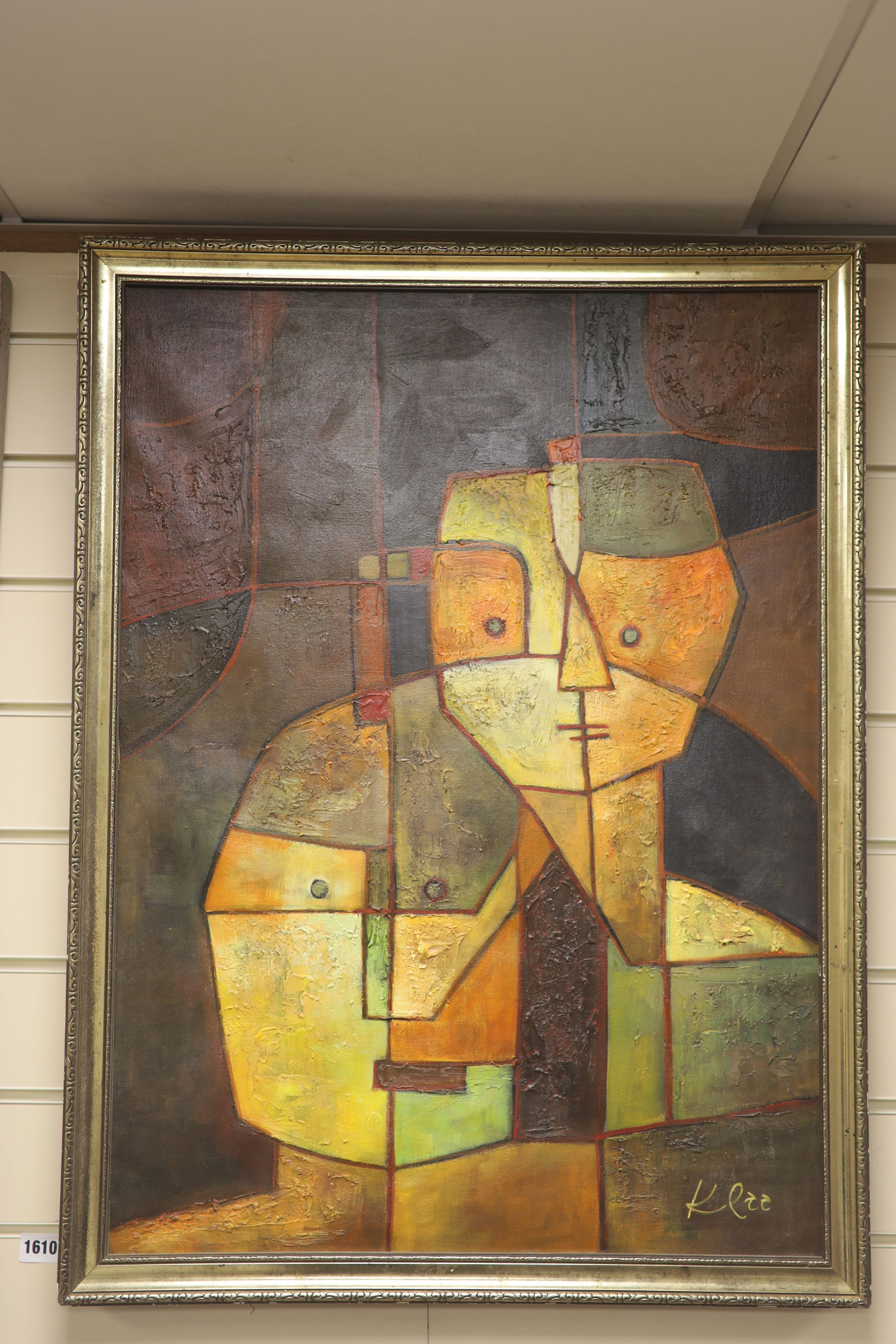 After Paul Klee, oil on canvas, Two Heads, bears signature, 74 x 54cm